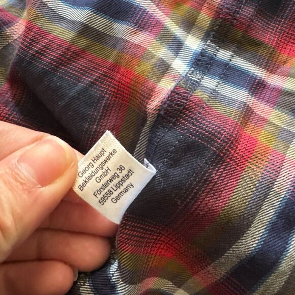 Haupt Shirt Mens 17.5 XL Red Blue Check Tartan Cotton Twill Flannel Soft - Picture 8 of 9